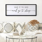 Give It to God and Go to Sleep Decorative Rustic Sign & Plaque Framed Wall Art for Couples, 40''×15'' Cottagecore Wooden Horizontal Wall Decor Above Bed, Vintage Farmhouse Wedding Gift for Bedroom