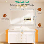 TokeShimi 60x36 Frameless Beveled Bathroom Mirror Rectangle, Tempered Rectangle Bathroom Vanity Mirror with 1" Beveled Edge, Shatterproof Modern Mirrored Wall Mounted for Living Room, Restroom