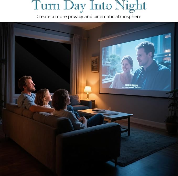 FuFin Total Blackout Window Privacy Film with Installation Tools, 100% Light Blocking Room Darkening Windows Cover Heat Control Anti-UV Glass Sticker Window Tint for Home, 35.4Inch×196.9Inch