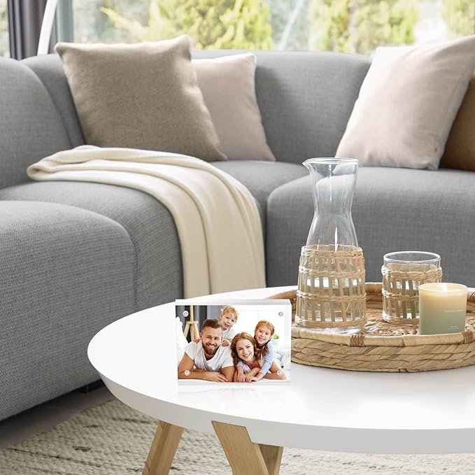 10 Pack Mini Acrylic Picture Frames 2.5 x 3.5 Inch Clear Acrylic Business Card Frame Double Sided Magnetic Photo Block Frames Wallet Size Desktop Display Stand for Office Home