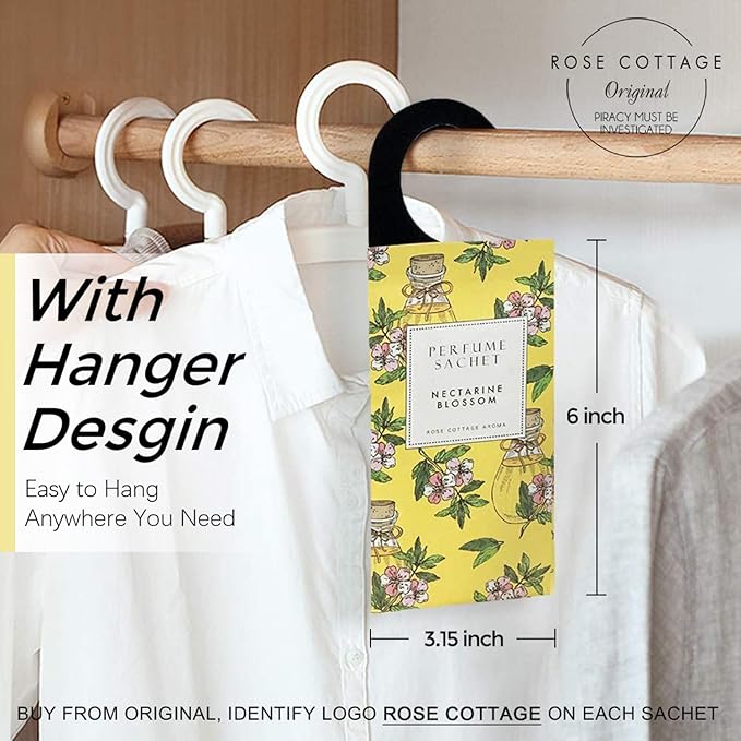 ROSE COTTAGE Large 12 Packs Apricot Blossom Hanging Closet Air Freshener Scented Sachets Long Lasting Smell Goods