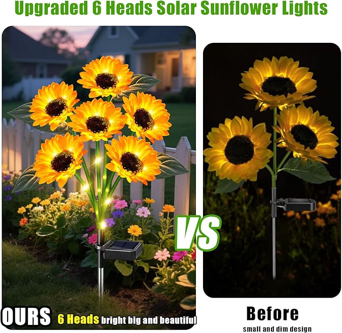Sunflower Solar Lights Outdoor Decor, 4 Pack Solar Garden Decor 24 Waterproof Solar Sunflower Outdoor Lights for Garden Patio,Flower Bed, Pathway, Gift for Women, Mom, Grandma