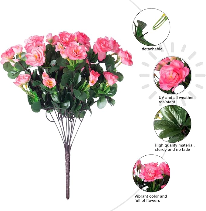 Ivydale Artificial Faux Flowers Plants for Outdoor Outside Fall Decoration, Fake Silk Pink Camellia UV Resistant Realistic for Planter Pot Porch Patio Balcony Garden Yard Home Decor, 3 Large Bundles