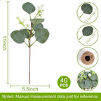 40 Pieces of Artificial Greening Eucalyptus Stem Artificial White Seeds Plant Suitable for Family Wedding Vase Center Bouquet Flower Arrangement