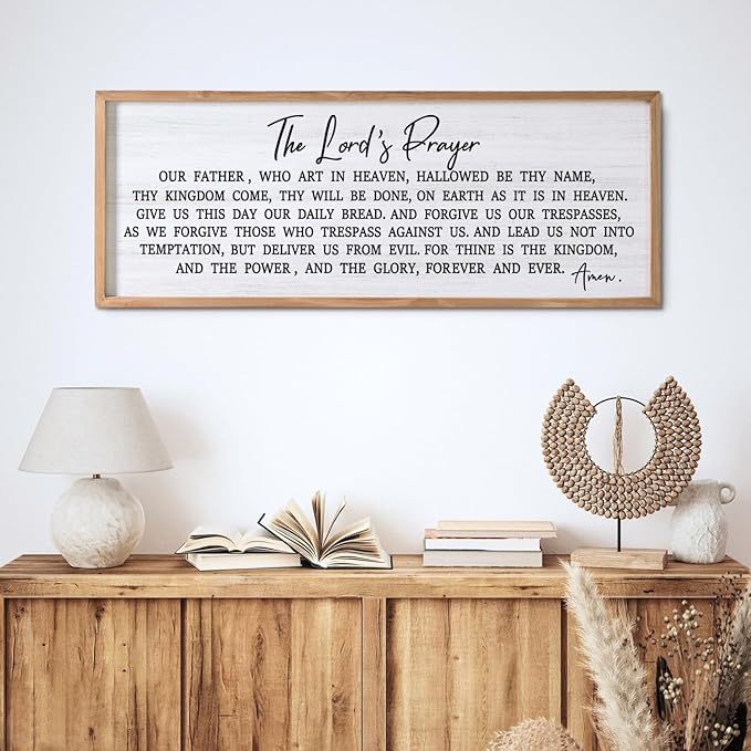 Our Father Prayer Bible Verse Framed Wall Art, 40''×15'' Rustic Religious Christian Lords Prayer Sign for God Jesus Christ Prayer, Horizontal Holy Inspirational Catholic Scripture Decor