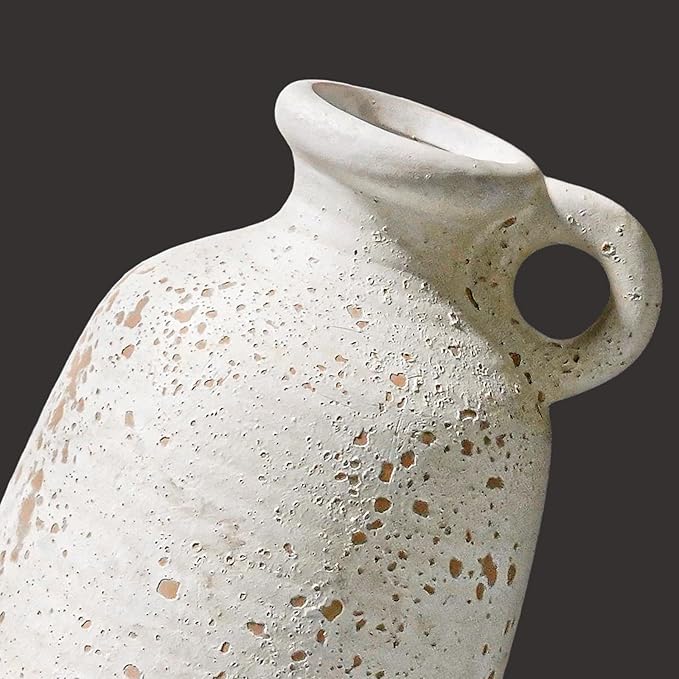 Sunddo White Ceramic Vase, Rustic Farmhouse Decorative Vase with Handle, Farmhouse Decor, Centerpieces Entryway Shelf Living Room Table Decor 10 inch