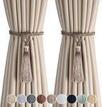 Fenghuangwu Curtain Tiebacks Tassel Tie-Backs, Rope Curtain tie Backs Handmade Curtain Holdbacks Made from Polyester (flaxen, 2p)