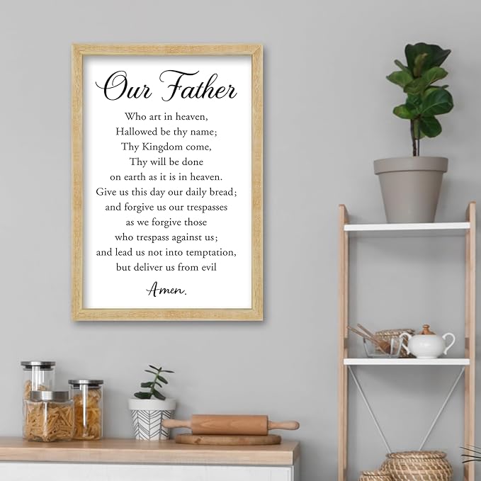 FZMHASLWW Our Father Prayer Wall Decor 24"X16" Bible Verse Scripture Inspirational Quotes Sign Christian Large Wood Framed Wall Hanging Art (Wood)