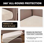 PrinceDeco Stretch Velvet Couch Cushion Cover,Soft Fitted Cushion Slipcover for Chair Cushion Furniture Protector Seat Cushion Sofa Cover Width Up to 29.5", Ivory