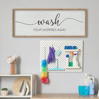 SRSZHIYUE Wash Your Worries Away Bathroom Sign Wall Art 40"x15" Funny Restroom Toilet Large Wood Framed Hanging Decor (Wood)