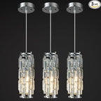 Pendant Lights Modern Chrome Pendant Light Mini Crystal Chandelier Pendant Lighting for Kitchen Island Dinning Room Bedroom Kitchen Sink Lighting (Chrome 3-Pack)