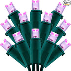 200 Count Pink Wide Angle LED Christmas Lights, 66 ft Green Wire UL Certified Commercial Grade 5mm Holiday String Light Set (Pink)