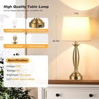 White Gold Lamps for Bedrooms Set of 2 - Touch Control Bedside Lamp with USB C+A, 3 Way Dimmable Nightstand Lamps with USB Port, Table Lamp for Living Room(White Shade and Gold Base)