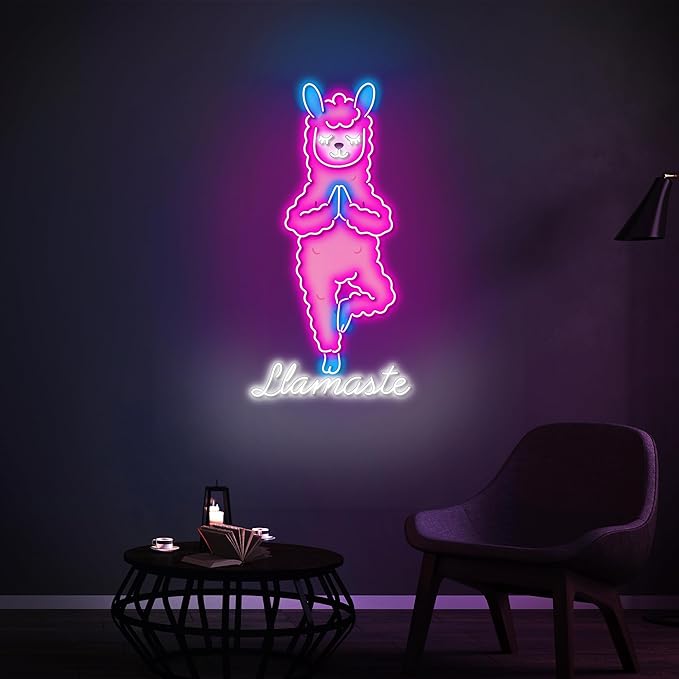 Personalized Funny Llama Neon Sign, Custom UV Printed Llamaste Decor Led Light, Psychic Lama Glama Wall Art Lights Signs, Decorative Gifts For Friends, Kids, Mom, Yoga Lover, Bedroom