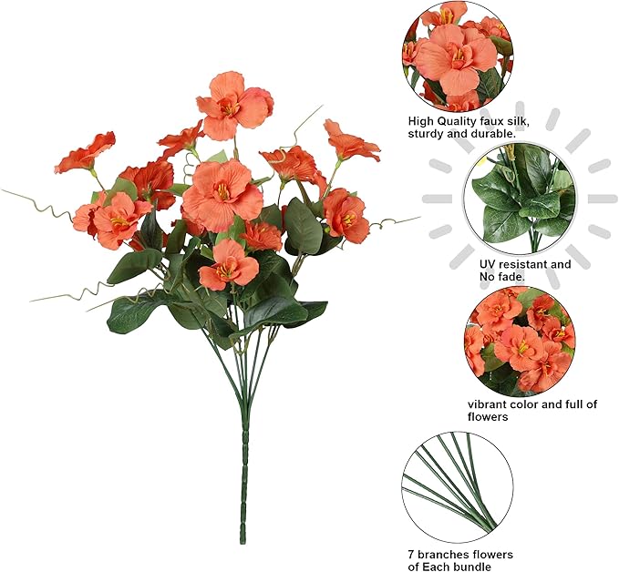 Fall Flowers Fake Flowers Mums for Outdoors Autumn Decoration, 6 Bundles Artificial Flowers Faux Silk Plants Realistic UV Resistant for Outside Planter Patio (Yellow Orange)