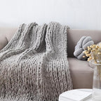 Chunky Knit Blanket Throw 40"*60", Hand Knitted Warm Chenille Throw Blanket, Home Decor Soft Thick Yarn Cable Knit Blanket, Soft Breathable Fleece Banket Christmas for Couch Bed Sofa Best Gift (Gray)