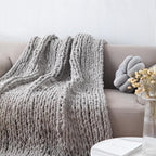 Chunky Knit Blanket Throw 40"×40", Hand Knitted Warm Chenille Throw Blanket, Home Decor Soft Thick Yarn Cable Knit Blanket, Soft Breathable Fleece Banket Christmas for Couch Bed Sofa Best Gift (Gray)