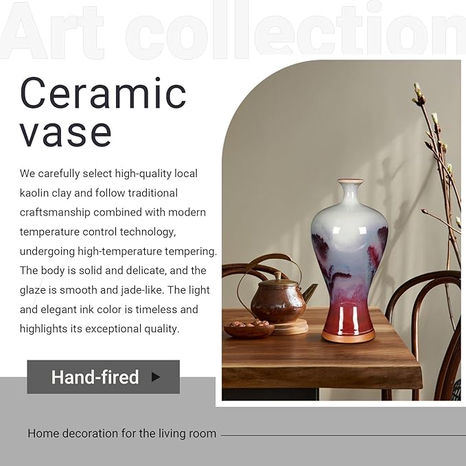Ceramic vVase Living rRoom Home Decoration Ornament Hand-Painted Landscape Flower Vase Art Collectible (8.67 x 4.72in)