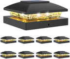VOLISUN 4x4 Solar Post Cap Light 8pack,Solar Fence - Cap Lights Outdoor Waterproof for Wooden/Vinyl Post,Black Deck Post Cap Light Solar Powered with Warm White for Garden/Patio/Porch