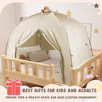 Bed Tents for Kids and Adult, Portable 100% Breathable and 85% Blackout Toddler Dream Play Tent, 3 Doors Privacy Space Sleeping Canopy for Indoor Floor or Twin Full Queen Sizes Bed (Khaki, Full-Size)