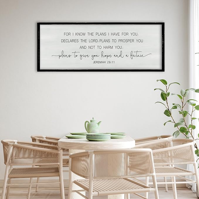 ZZJJHYWGQ Jeremiah 29:11 Bible Verse Inspirational Quote Wall Art, 32"×12" For I Know The Plans I Have For You Rustic Large Scripture Christian Sign, Motivational Religious Home Holy Catholic Office Decor (Black)