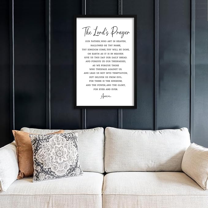 flowtorely The Lord's Prayer Plaque Bible Verse Sign Wall Decor 16"×11" Christian Scripture Inspirational Wooden Framed Wall Hanging Art (Black) 16"×11"