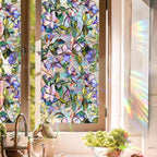 Window Film, Decorative Purple Flowers Stained Static Glass Window Clings Stickers for Home Office Living Room Bedroom Glass Windows Door Decor 16.93 x 39.37 Inches