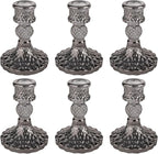 Glass Candlestick Holder,Striped Taper Candle Holders,Set of 6 Candle Stand for Table Centerpieces, Home Decor,Weddings,Festival and Parties (Grey Dimond Pattern)