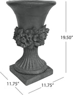 Christopher Knight Home Jorine Light Concrete Planter, Patio Planter, Mid-Centry Gadern Urn, Large Garden Pot, Floral Relif Design, Flower Urn with Drainage Hole for Backyard Home, Antique Gray