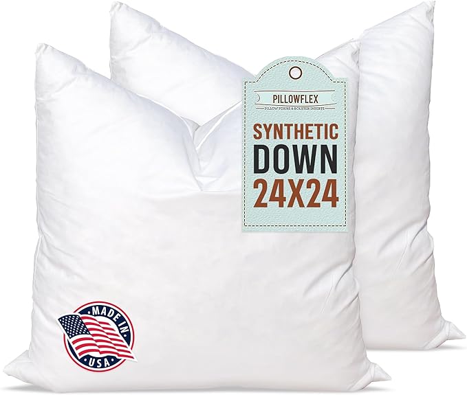 Pillowflex Synthetic Down Alternative Pillow Inserts for Shams - Comfy Pillows for Sleeping, Perfect Pillow & Best Sleeping Pillows, Handmade Down Alternative Throw Pillow Inserts - (24x24 Set of 2)