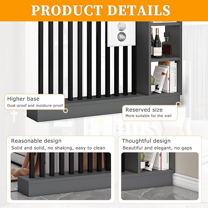 Wall Room Divider,Freestanding Room Divider with Shelves,Wood Room Divider Screen with Storage Cabinet, Wall Divider for Room Separation, for Home Office Decorative B 31.4×9.4×78.7in