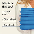 Split King Bed Sheet Set - 7 Piece Split King Bed Sheet Set - Soft Hotel Luxury Bedding - Cooling, Comfy & Breathable - 1 Flat & 1 Fitted & 4 Pillowcases w/ Deep Pockets - Wrinkle Free - Denim Blue