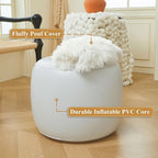 XeGe Fluffy Faux Fur Inflatable Pouf Ottoman, Soft Portable Shaggy Fuzzy Foot Stool Ivory, Plush Furry Foot Rest Floor Pouf Anti-Slip, Round Ottoman Cushion Living Room Bedroom Patio Dorm, Beige
