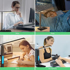 Desk Lamp with Wireless Charger，USB Charging Port, Dimmable Office Desk Light with Clock, Alarm, Date, Temperature, Foldable Lamp for Table Bedroom Bedside Office (Black, Standard Size-13.3 inch)