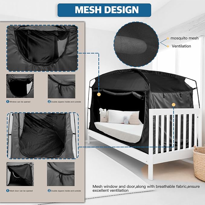 Bed Tent,Portable Privacy Sleeping Bed Canopy,Blackout 90% Drapes for Kids and Adult,Indoor Space Tent with Breathable Large Mesh Windows