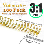 1/2 Inch Wire Cinch Book Binding Silver 3:1 Pitch, 100 Pack Double Loop Metal Spiral for Bindings Fit for School Office Notebook Maker, YolieraArt Office Products Binding Combs 100 Sheet Capacity