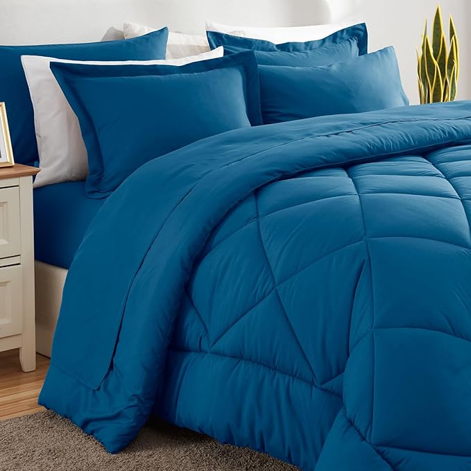 CozyLux Full Size Comforter Sets Teal - 7 Pieces Bed in a Bag Full, Luxury Soft Bed Set for All Seasons, Bedding Set with Down Alternative Comforter, Sheets, Pillowcases & Shams