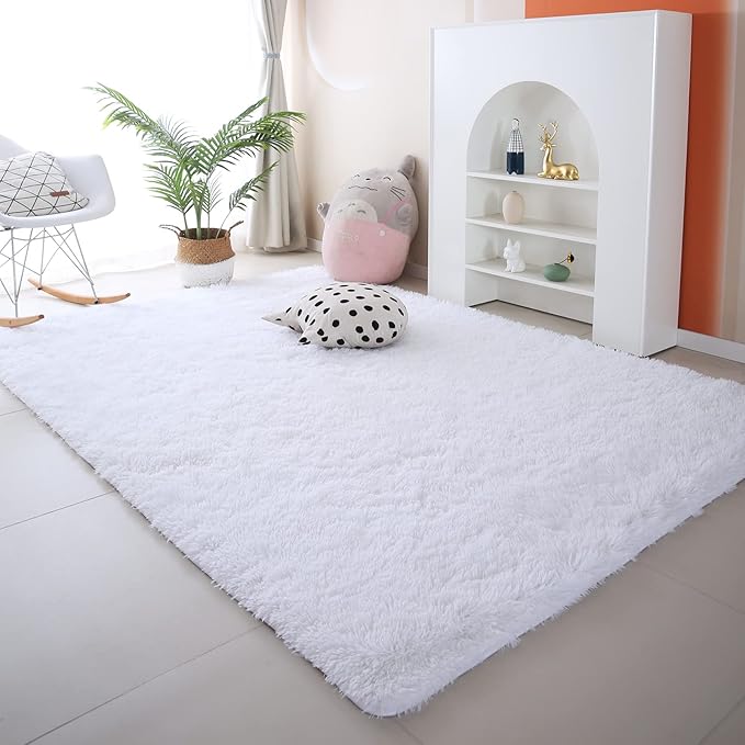 7x10 Area Rugs for Living Room: White Shag Area Rug 7 x 10 Carpets for Living Room - White Area Rug Modern Indoor Soft Shaggy Fuzzy Floor Carpet - Rugs for Bedroom,Living Room (White/7x10 Feet)