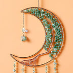 Agate Gemstone Dream Catcher 7 Chakra Tree of Life Dream Catcher with Rainbow Crystal Stones Handmade Dreamcatcher Wall Decor for Adults Boys Girls,Bedroom,Wedding,Garden,Bless Gift(Green Moon)