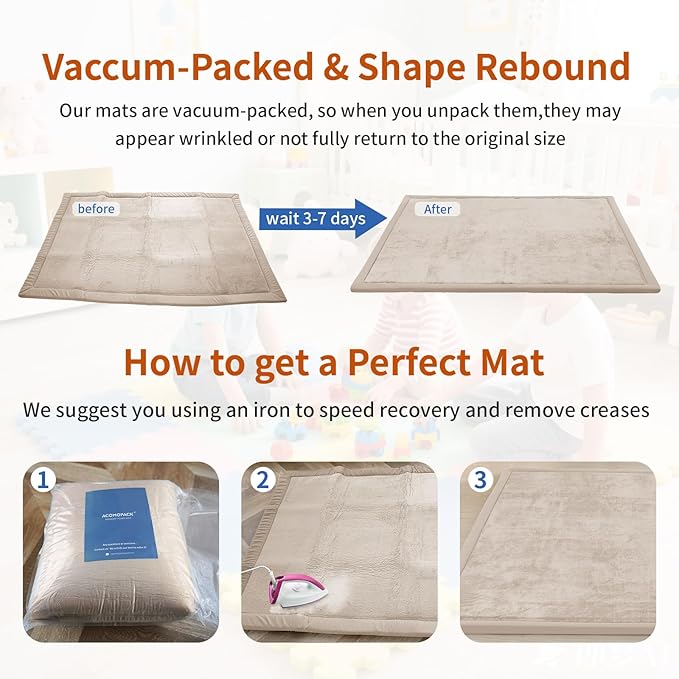 ACOMOPACK Baby Play Mat for Floor,1.3" Thick Memory Foam Area Rug for Living Room,Soft Velvet Crawling with Non-Slip Bottom for Kid,Toddler,79"×157" Tummy Time Nursery Rugs,Yoga（Beige）