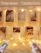 Photo Clip String Lights with Remote, 33FT 100 LED Battery Operated String Lights, Waterproof Copper Wire Starry Lights with 50 Clear Clips, Powered Fairy Lights for Teen Girl Gifts Bedroom 8 Modes