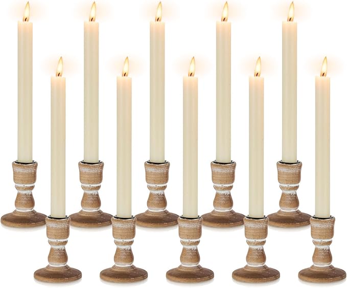 Wooden Taper Candle Holders: Wood Candlestick Holders Rustic Farmhouse Fall Decor for Living Room Dinning Table Centerpiece Christmas Set of 10