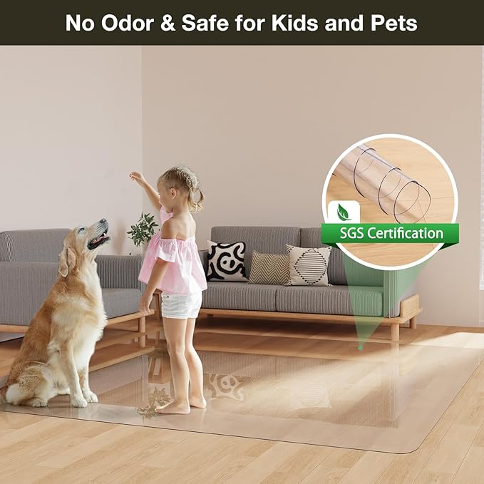 Crystal Clear Floor Mat 4×6ft, Upgraded Easy Flat Waterproof Vinyl Rug Cover, Stain-Resistant Plastic Area Rug Floor Protector for Kitchen, Dining Room, Indoor, Outdoor Mat