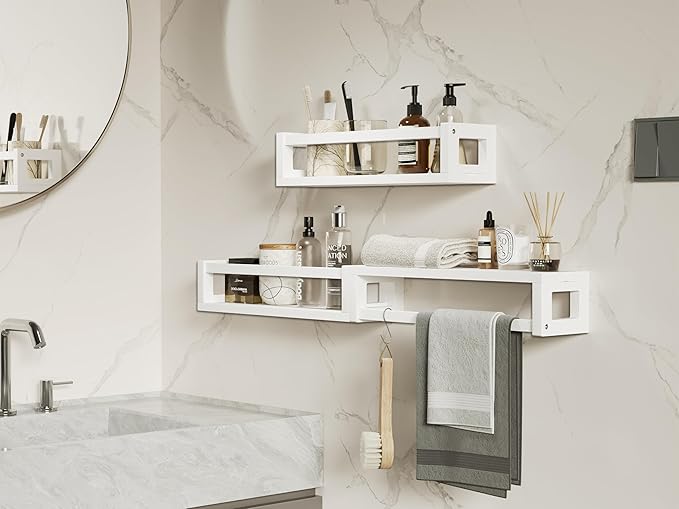 Upgraded Thick Floating Shelves - Multi-Use Wall-Mounted Bookshelves for Kids and Nursery, Ideal for Books, Toys, Spice Rack, Decor - White