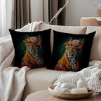 Trendy Maximalist Floral Leopard Eclectic Pillow Covers 18x18, Cheetah Print Room Decor, Eclectic Home Decor, Funky Colourful Floral Leopard Decorative Throw Pillow Covers for Home Room