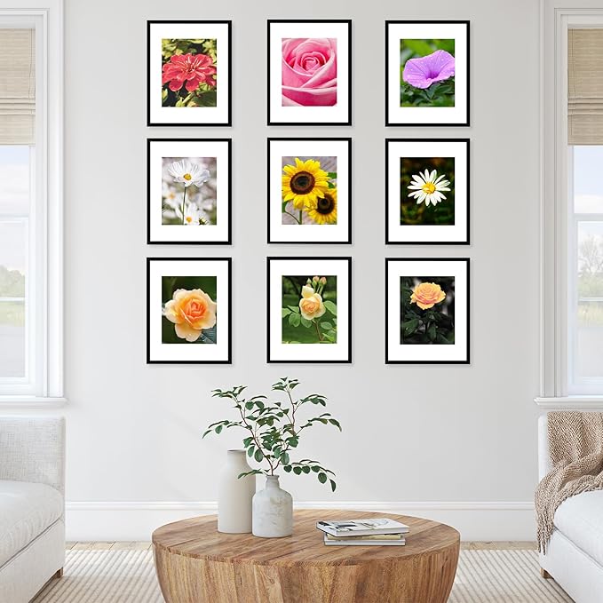 12 Packs 11x14 Picture Frames, Display 8x10 with Mat or 11x14 Without Mat, Black Gallery Wall Frame Set, 11 by 14 Frames Bulk Set of 12 Collage Wall Decor Photo Frames Set for Wall, Black