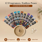 Tulasi Blunt Action Incense Sticks, 12 Packs, 144Pc, Long Lasting Fragrance, Natural Essential Oils Hand Rolled Incense Sticks for Aromatherapy, Relaxing, Yoga, Meditation, Prayer