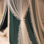 VETHIN Double Layer Princess Round Dome Canopy Bed Curtain for Girls Adults,Children Dreamy Mosquito Net,Cute Bedroom Decoration Castle Play Tent Reading Nook Canopies (Blackish Green/White)