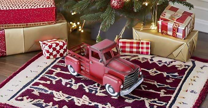 Metal Truck Decor,Farmhouse Truck Decor,Decorative Tabletop Storage & Pick-up Metal Truck Planter, 12.5" x 5.75" x 6.25" inches (Red)