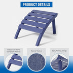 Adirondack Ottoman, HDPE Plastic Adirondack Footstool, All Weather Foot Rest for Adirondack Chair, Outdoor Footrest for Patio,Backyard, Lawn, Fire Pits, Navy Blue